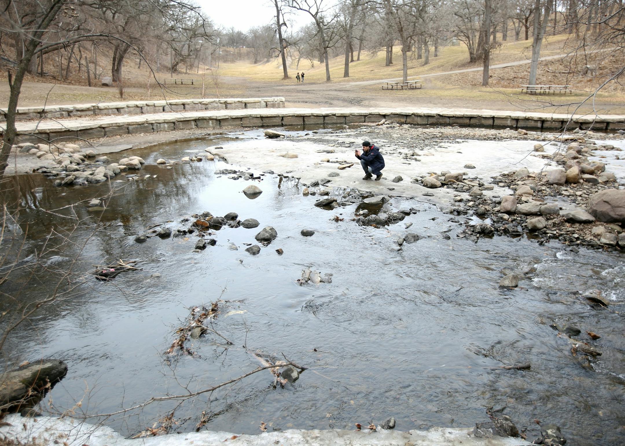 Luiz Schmitz took a picture from the middle of the swimming area a Minnehaha Fall in Minneapolis, Minn., on Monday, March 16, 2015,] RENEE JONES SCHNEIDER ï reneejones@startribune.com