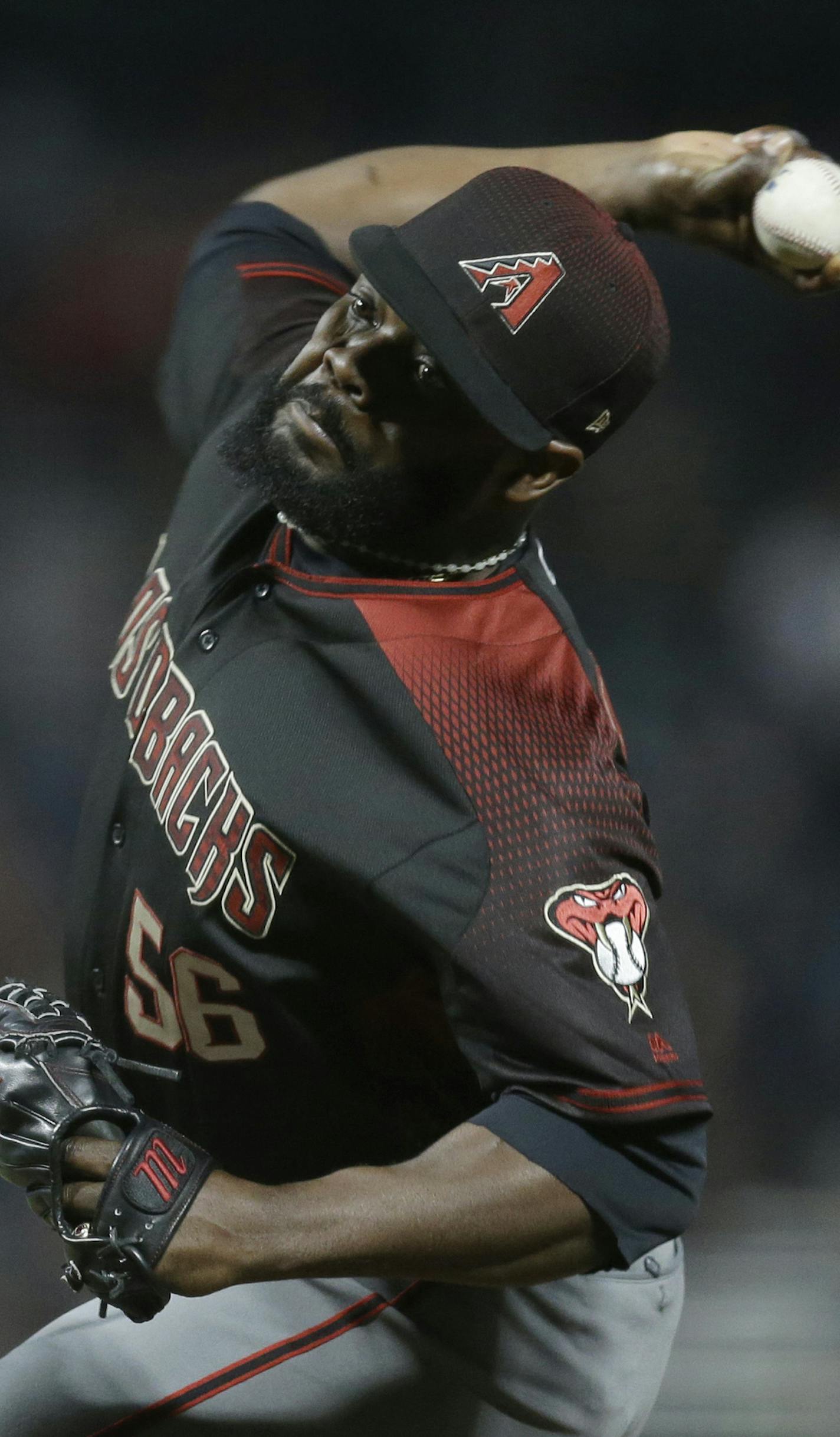 Arizona Diamondbacks pitcher Fernando Rodney works against the San Francisco Giants during the ninth inning of a baseball game Saturday, Sept. 16, 2017, in San Francisco. Arizona won 2-0. (AP Photo/Ben Margot) ORG XMIT: CABM108