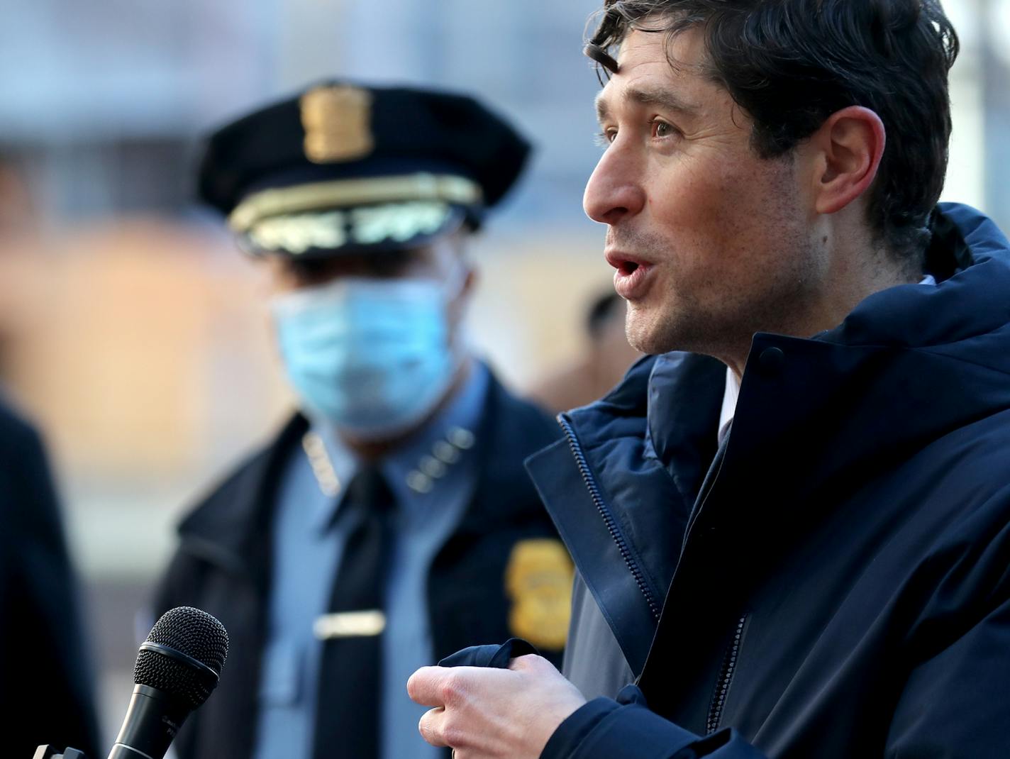 Minneapolis Mayor Jacob Frey, seen at a Dec. 3 news conference with Police Chief Medaria Arradondo, said Monday that he was deeply opposed to changing long-term staffing plans before the city receives the results of a staffing study due back next year.