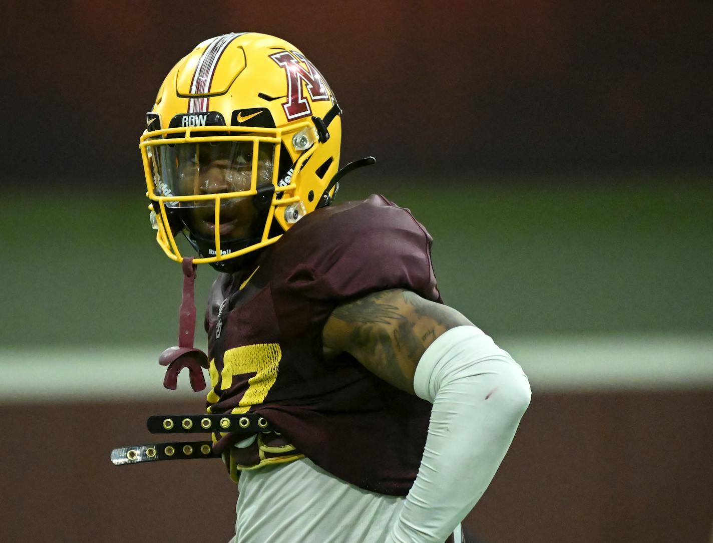 Gophers defensive back Tyler Nubin looks on during spring practice Tuesday