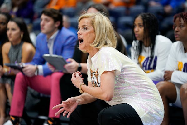 LSU head coach Kim Mulkey watched the action in a women’s Southeastern Conference tournament  game against Kentucky on March 4 in Nashville.