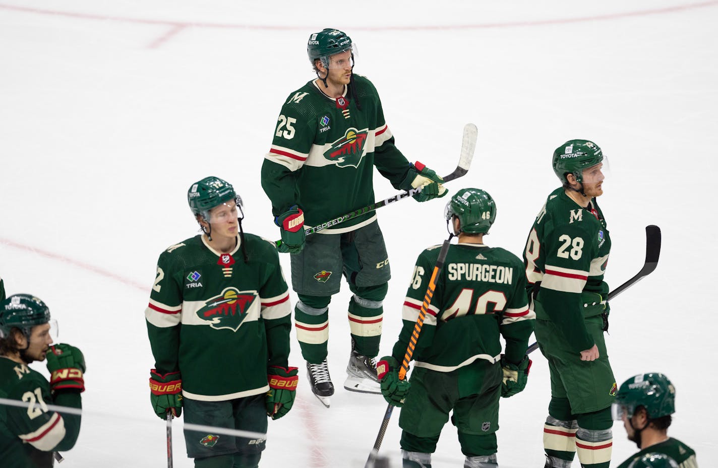 Players react to the Wild's elimination from the playoffs after their Game 6 loss to Dallas.