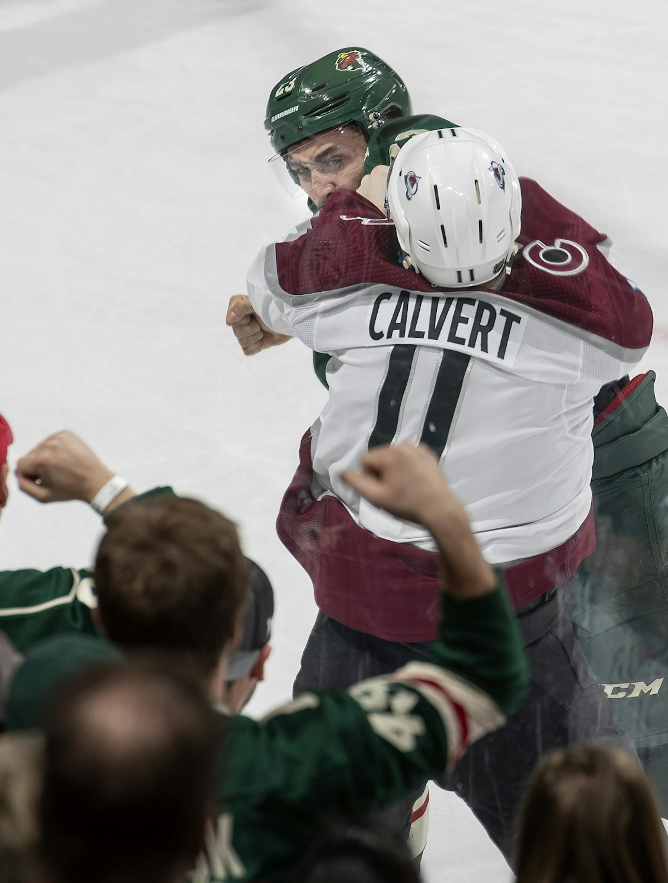 J.T. Brown and Matt Calvert exchanged punches in the second period.