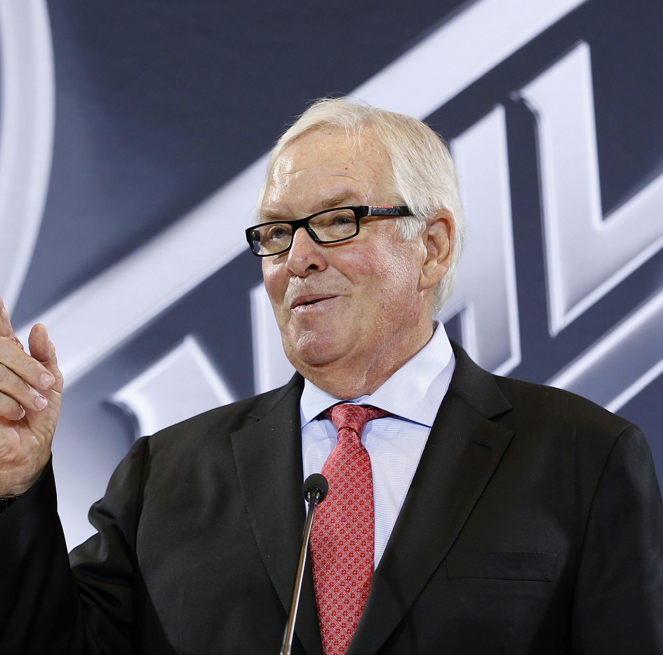 Bill Foley speaks during a news conference Wednesday, June 22, 2016, in Las Vegas. NHL Commissioner Gary Bettman announced an expansion franchise to Las Vegas after the league's board of governors met in Las Vegas. Foley is the majority owner of the team. (AP Photo/John Locher)