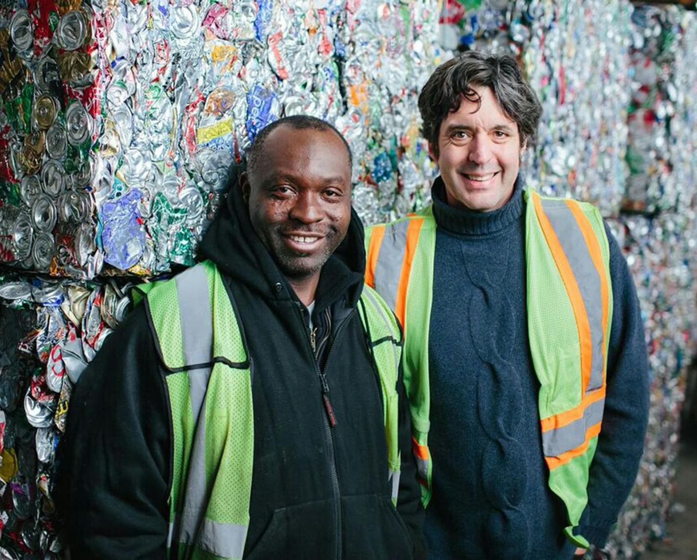 Mourssalou Boukari and Tim Brownell of Eureka Recycling at Eureka's Northeast Minneapolis processing plant with bales of recycled aluminum. ORG XMIT: MIN1602041613234518