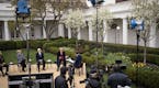 President Donald Trump participates in a Fox News Virtual Town Hall, in the Rose Garden of the White House in Washington, Tuesday, March, 24, 2020. Tr