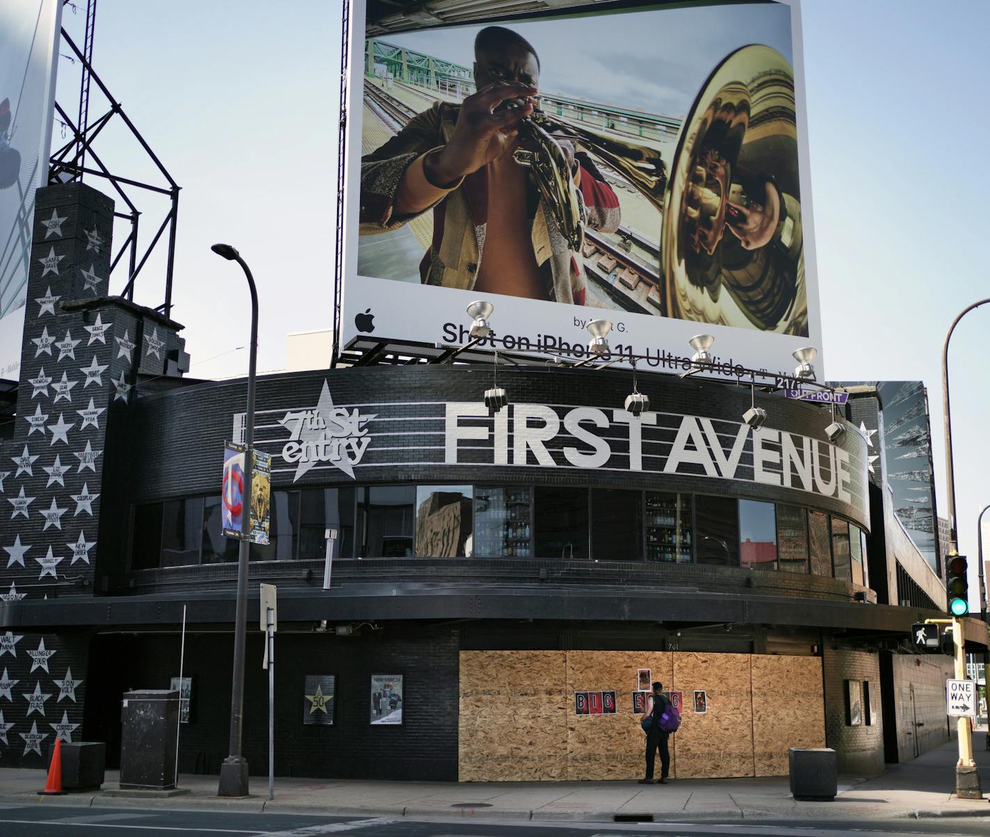 A man stood outside the boarded up entrance to First Avenue. While other businesses are starting to reopen, music venues in the Twin Cities -- among the first to close in March -- are staring down the hard reality they will be among the last places to welcome back customers while the coronavirus crisis drags on. The owner of Minnesota's most famed rock club, First Avenue's Dayna Frank, is leading a new national lobbying group and making headlines seeking federal assistance for independent music