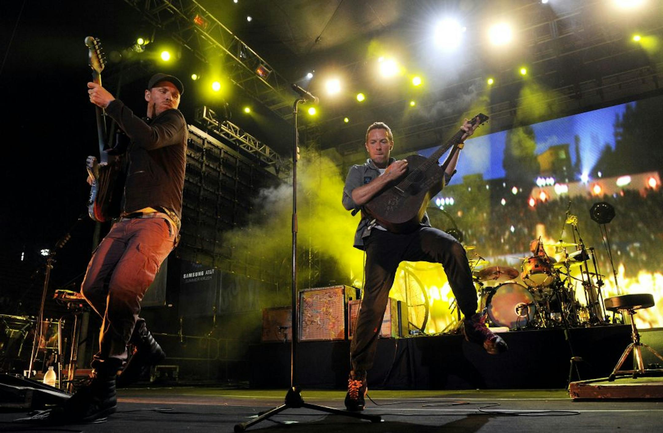 Johnny Buckland, left, and Chris Martin of Coldplay.