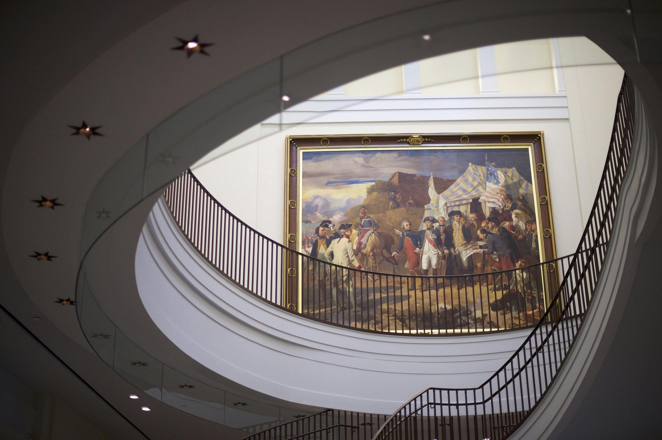 A 19th-century copy of Louis Charles-Auguste Couder’s “Siege of Yorktown (1781),” hangs in the new Museum of the American Revolution in Philadelphia, April 8, 2017. Built with $150 million in mostly private donations, the museum draws takes a distinctly bottom-up view of events to emphasize the conflicts and contradictions within the Revolution. (Mark Makela/The New York Times)