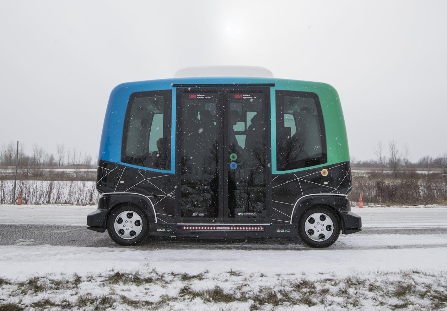 MnDOT is held a press event at the research center in Monticello, Minn. to introduce its autonomous bus they have been testing in harsher Minnesota condition on Tuesday, December 12, 2017. The bus is level 4 autonomous and fits about 10 people.