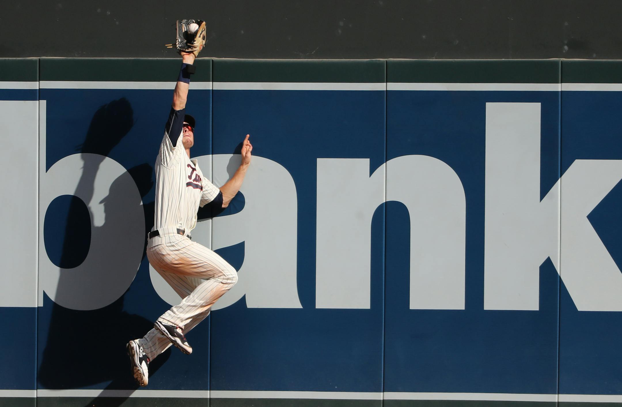 The Twins' Max Kepler made a leaping catch at the right field wall of the Tigers' Nicholas Castellanos' fly ball for the final out of the game. Twins vs Tigers at Target Field on 7/23/17.Richard Tsong-Taatarii/Richard Tsong-taatarii@startribune.com