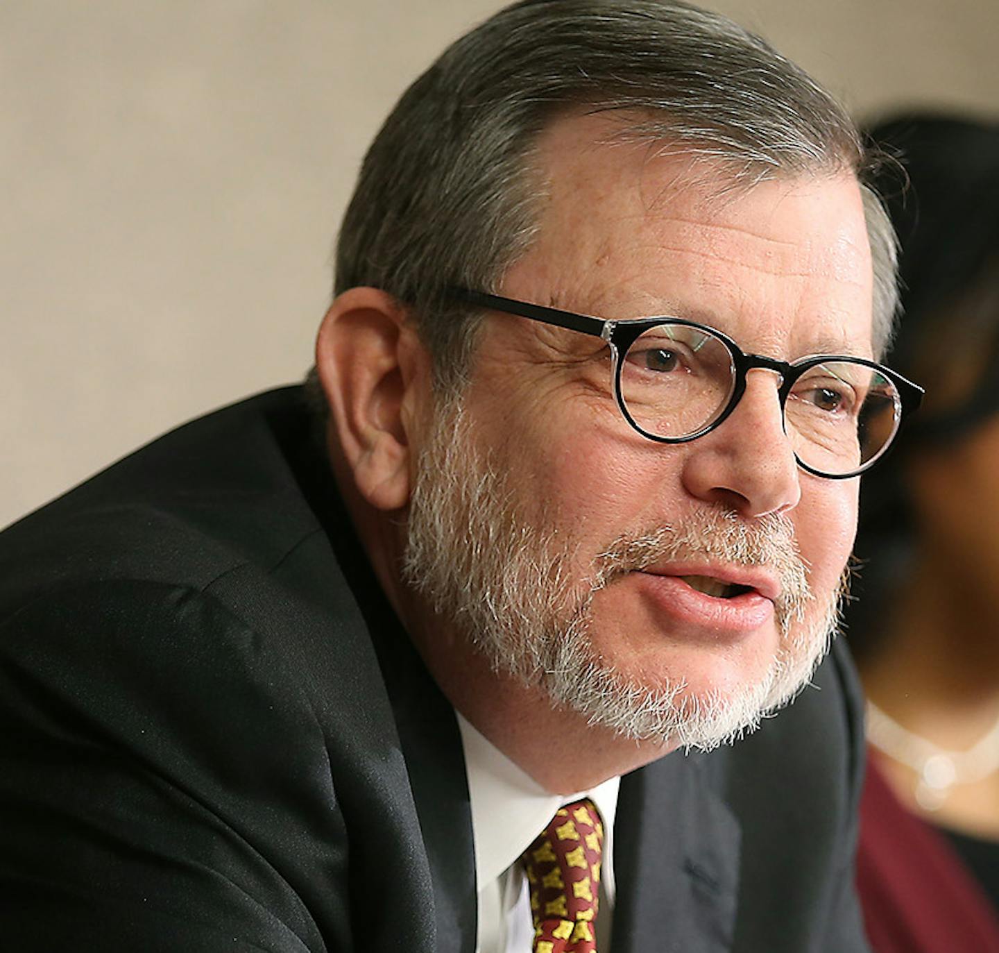 The University of Minnesota President Eric Kaler addressed the media regarding the the development of a 16-member search committee to conduct a national search for the next athletic director, during a press conference at the Laurence Laukka Conference Room at McNamara Alumni Center, Wednesday, March 23, 2016 in Minneapolis, MN. ] (ELIZABETH FLORES/STAR TRIBUNE) ELIZABETH FLORES &#x2022; eflores@startribune.com