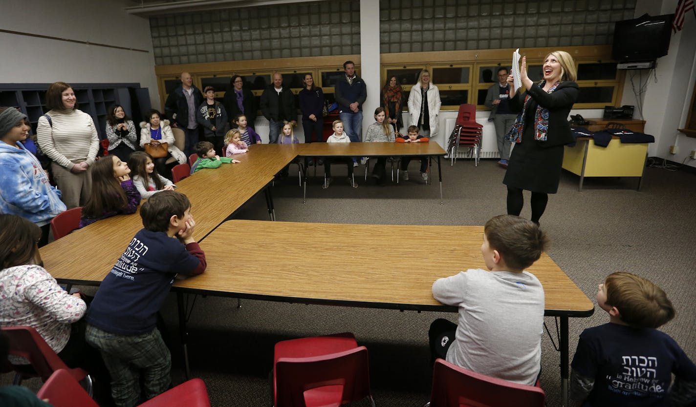 Miranda Morton, Executive Director of the Agamim Academy in Hopkins, Minn. spoke to parents and students before giving a tour of the new charter school. ] CARLOS GONZALEZ cgonzalez@startribune.com, January 13, 2015, Hopkins, Minn., Feature on Agamim, the country's first Hebrew school to be taught via Classical Instruction, a specific teaching approach used at some charter schools. The school will open next fall in Hopkins and already has about 153 prospective students. On 1/13, families will be