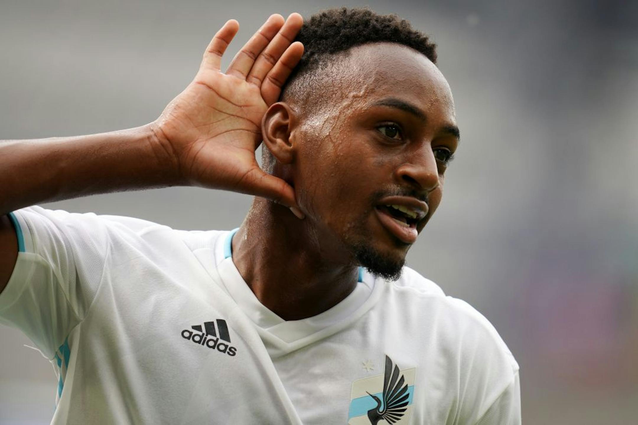 Minnesota United forward Mason Toye (23) celebrated after he scored a goal in the second half.
