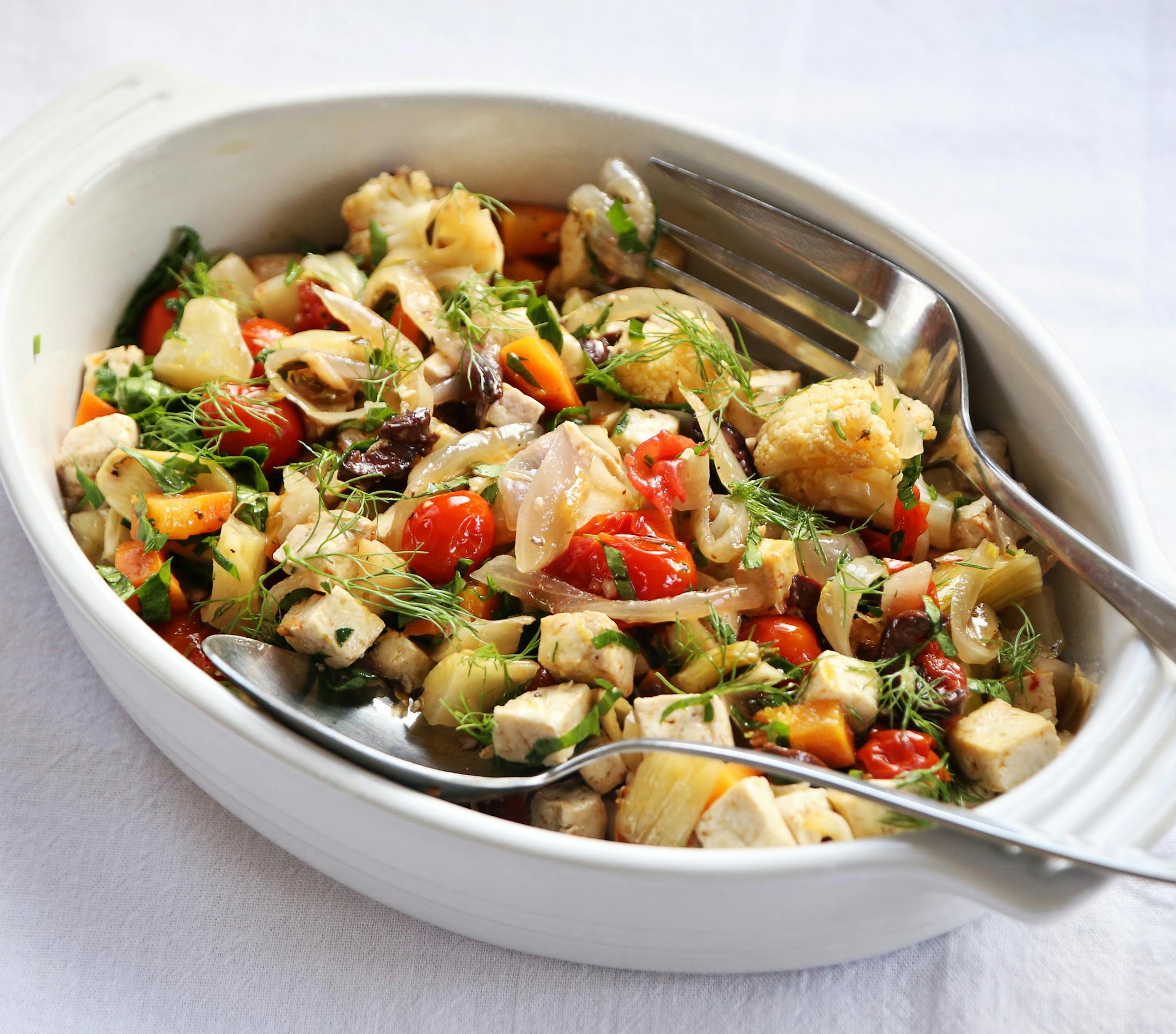Fennel and Rosemary Scented One-Pan Tofu Roast.
