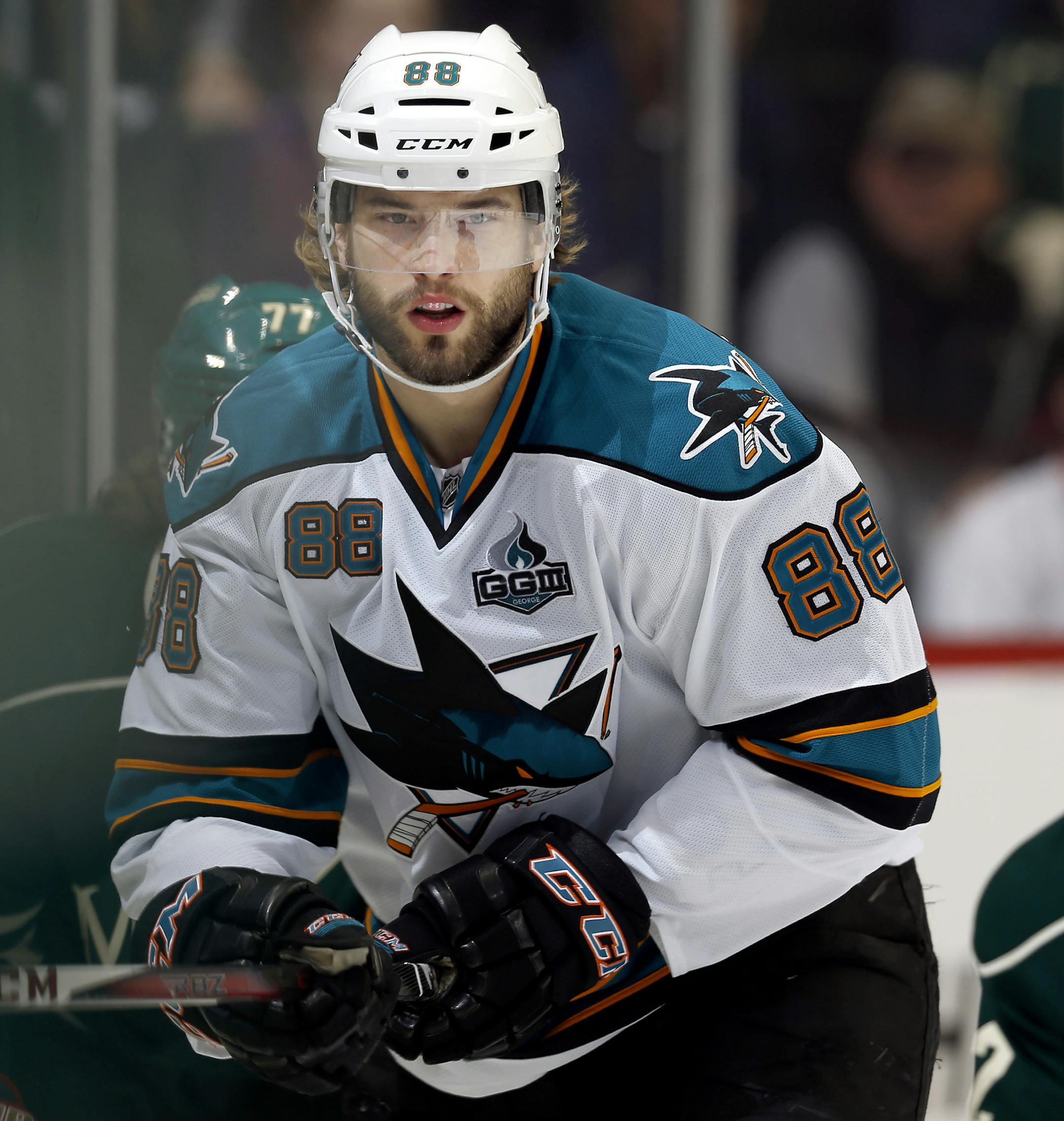 San Jose Sharks defenseman Brent Burns (88) in the first period. ] CARLOS GONZALEZ cgonzalez@startribune.com - March 23, 2013, St. Paul, Minn., Xcel Energy Center, NHL, Minnesota Wild vs. San Jose Sharks