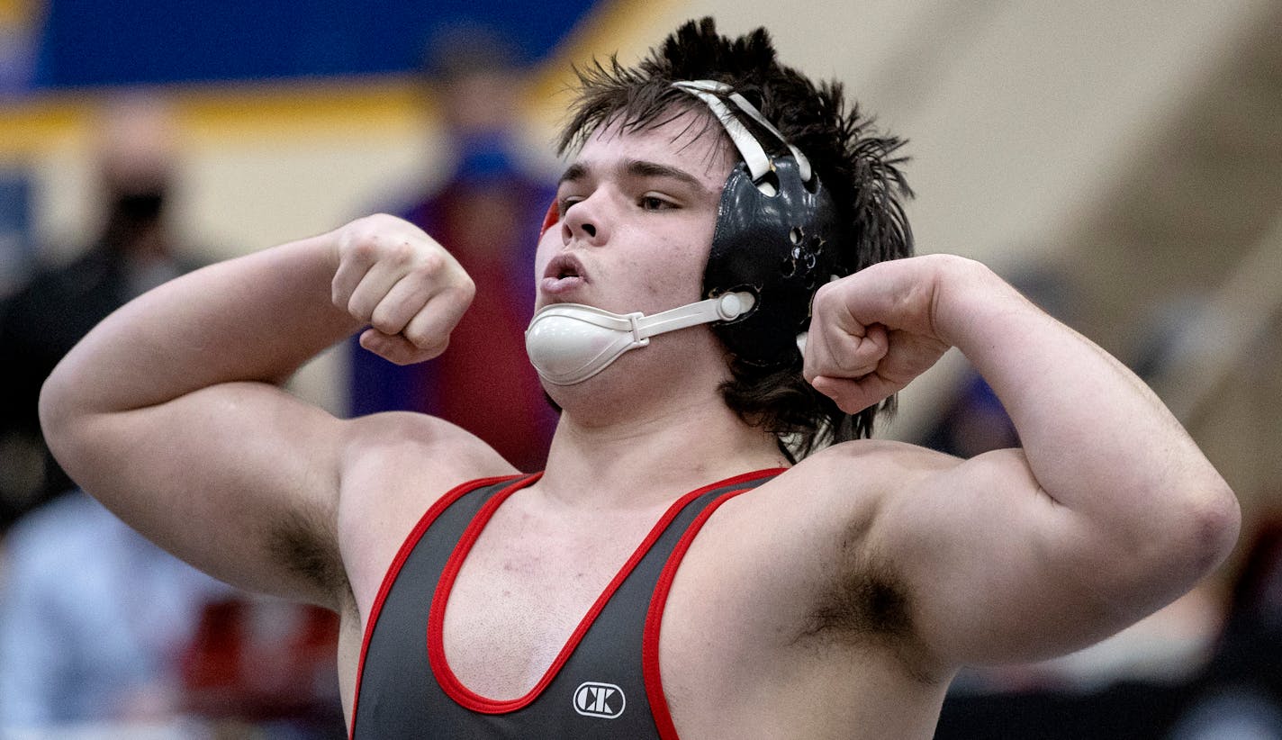 Jade Trelstad Shakopee reacted after a pin in the team semifinals.