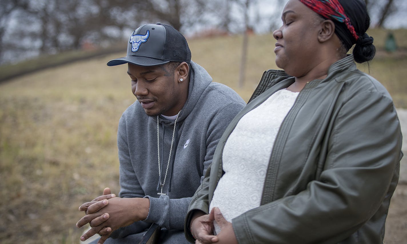 "He was the glue that held this family together, " said Joshua Broyles of his 17-year-old brother James Marshall Broyles Jr., who was gunned down in March of 2016. Joshua and his mother Linda Broyles held onto a photo of James Broyles in the spot where he grew up playing, Wednesday, November 15, 2017 in St. Paul, MN. Linda talked about how she is working in her Frogtown community to stop the violence. She and her son have hosted community radio programs with other mothers, and young people to fi