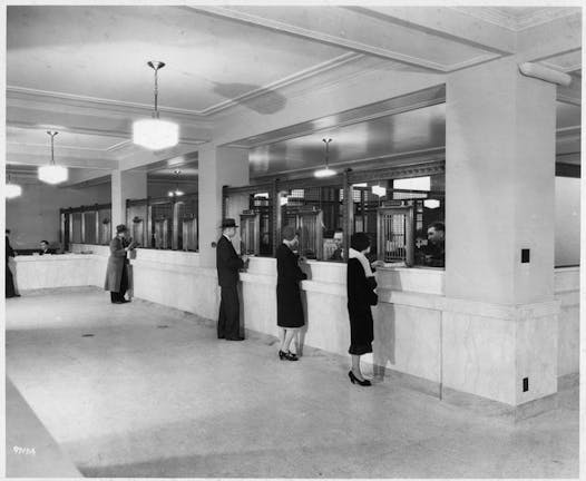 The interior of Northwestern National Bank in 1930.