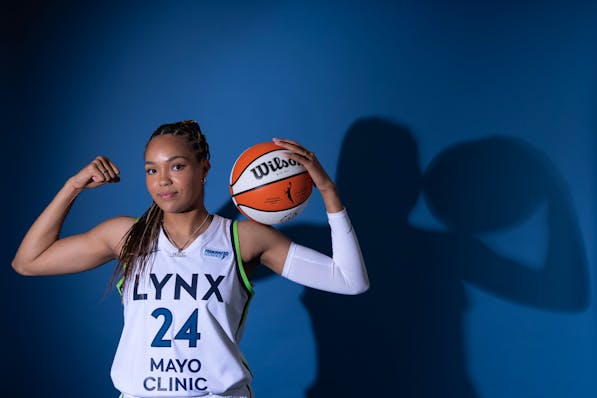 Minnesota Lynx forward Napheesa Collier (24) poses for a portrait during media day at Target Center earlier this month.
