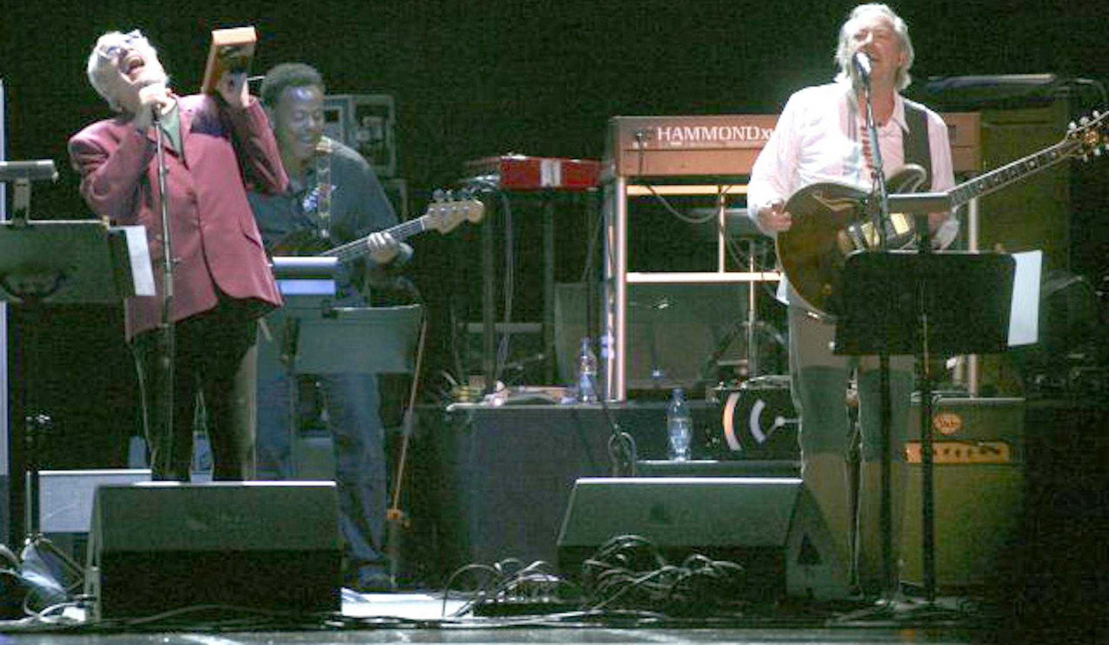 The Dukes of September Rhythm Revue, which is Donald Fagen, left, of Steely Dan, Boz Scaggs, right, and Michael McDonald, of the Doobie Brothers, played at the State Fair Grandstand on Monday. They opened up the concert with "Heighty Hi."