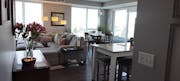 An apartment at the Triple Crown Residences in Shakopee. This is the living room and kitchen area of a two-bedroom unit.