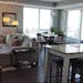 An apartment at the Triple Crown Residences in Shakopee. This is the living room and kitchen area of a two-bedroom unit.