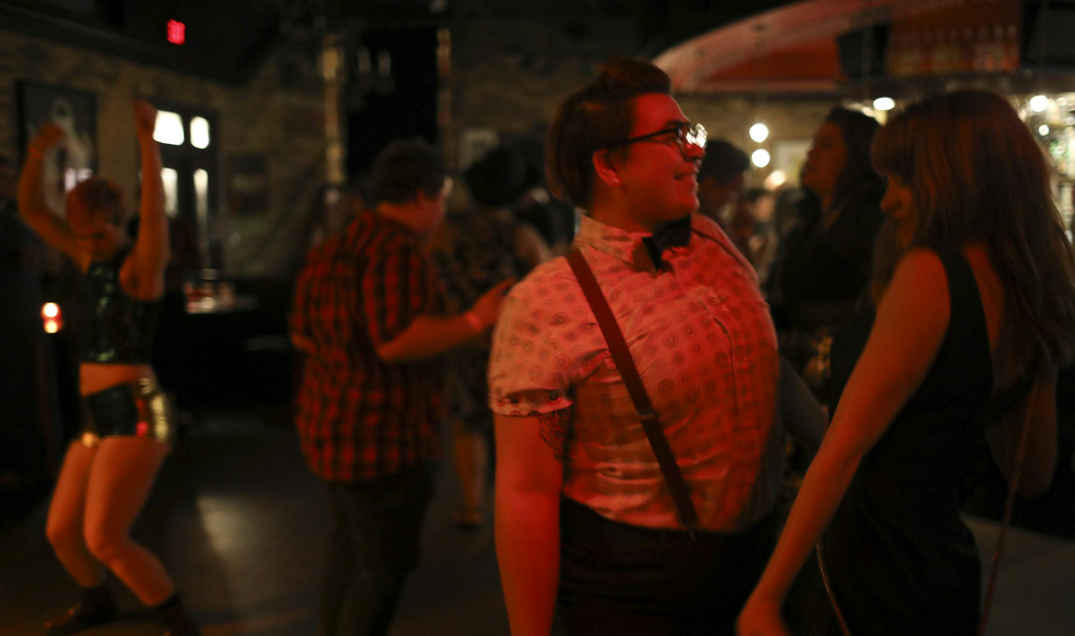 Britt Johnson and Rachael. Johnson, right, danced during the Queer Prom Sunday night. ] JEFF WHEELER ï jeff.wheeler@startribune.com A Queer Prom Sunday night, June 11, 2017 at Hell's Kitchen in Minneapolis wrapped up a day of activities connected to the Equality March for Unity and Pride in Washington and elsewhere.