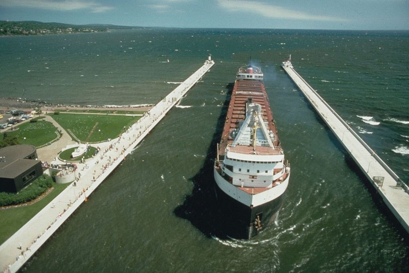 PHOTO BY JERRY BIELICKI. Undated photo. A ship passes through the Duluth harbor entrance.