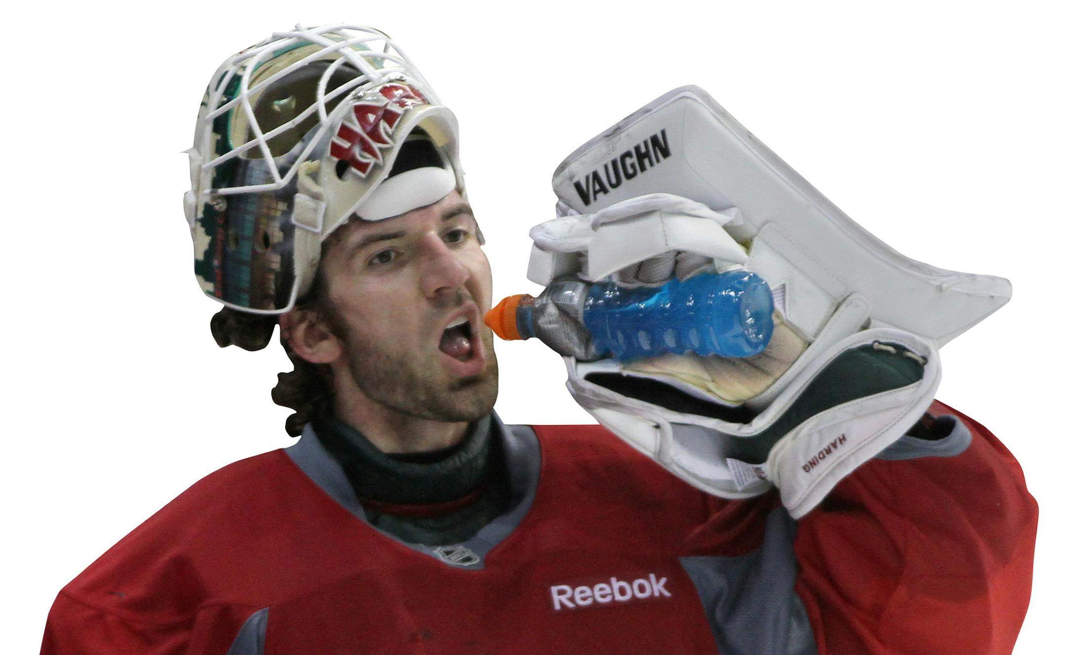 Minnesota Wild goalie Josh Harding, photographed at Wild practice at Xcel on 1/15/13.] Bruce Bisping/Star Tribune bbisping@startribune.com Josh Harding/roster. ORG XMIT: MIN1301151542300440