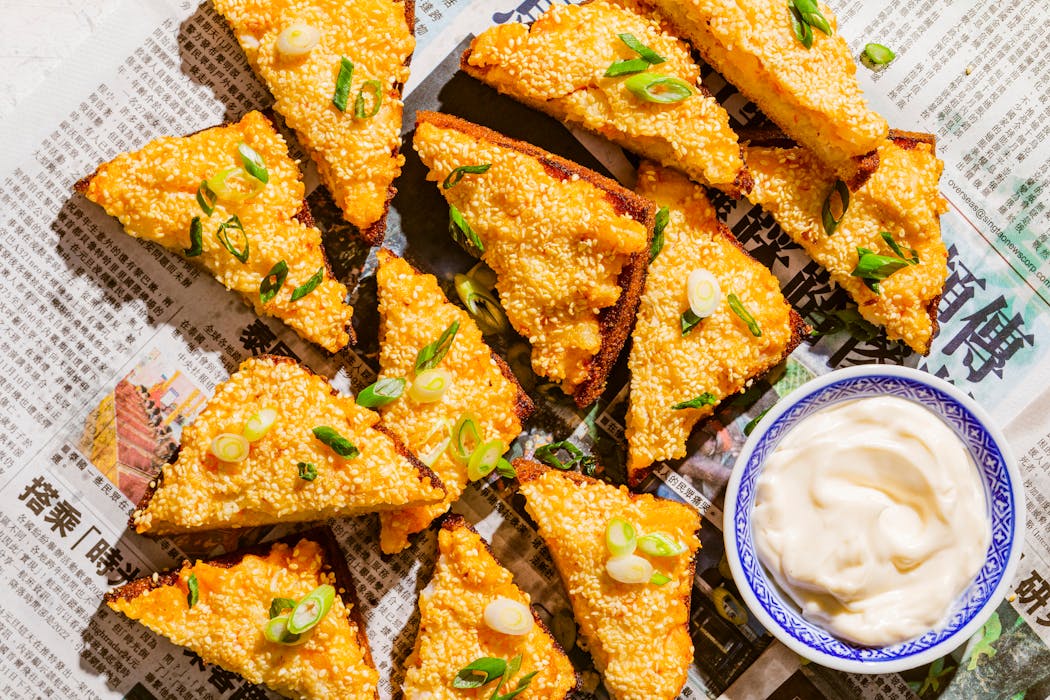 Shrimp Toast blends Chinese and British ingredients for a fascinating fusion. From “A Very Chinese Cookbook,” with Kevin Pang and Jeffrey Pang (America’s Test Kitchen, 2023).