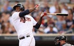 Minnesota Twins designated hitter Miguel Sano (22) hit a 2-run homer in the bottom of the first against the Yankees Friday night.