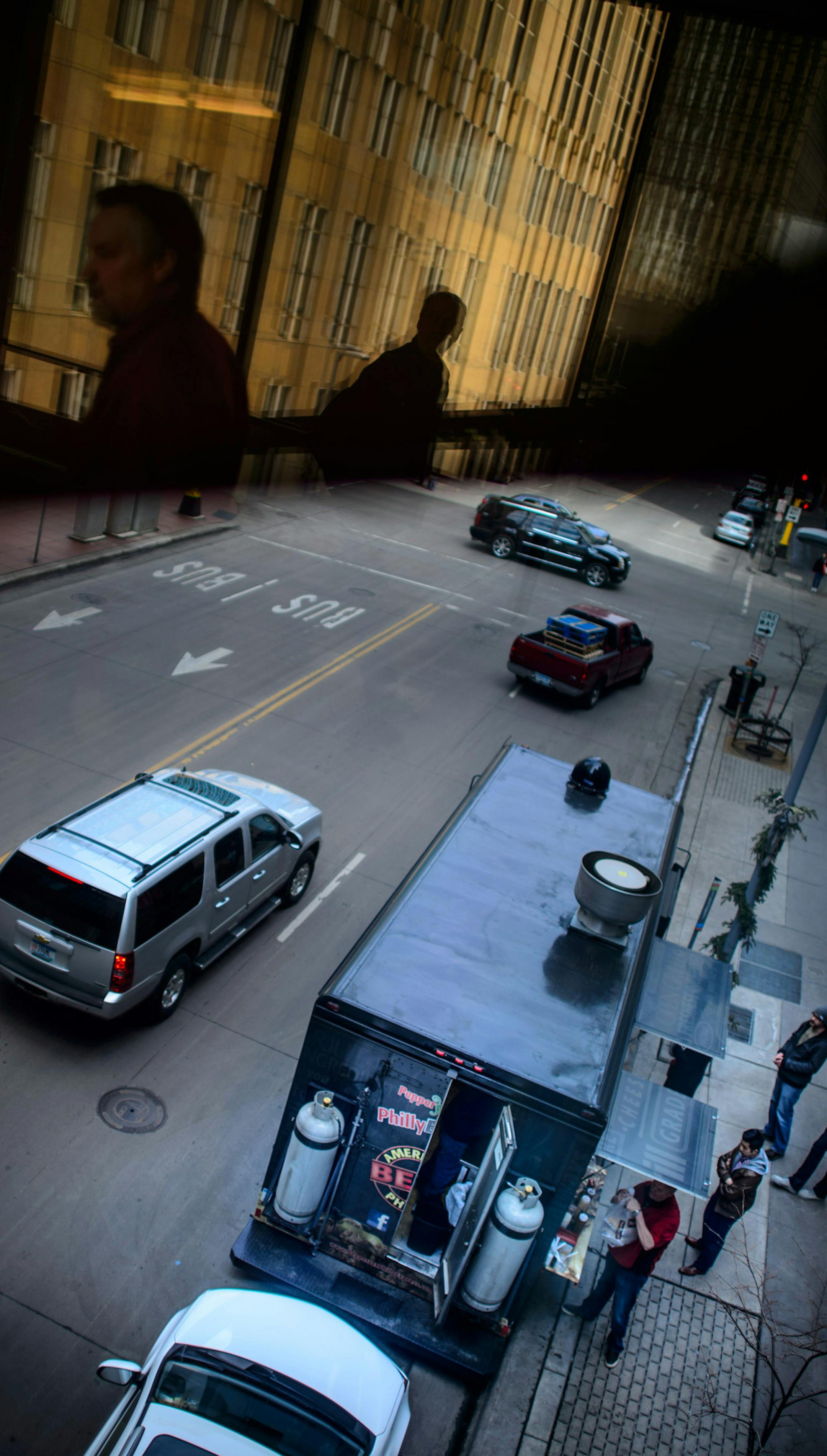 Three food trucks parked along Marquette Ave in Minneapolis Monday to take advantage of spring-like temperatures. ] GLEN STUBBE * gstubbe@startribune.com Monday, March 9, 2015 The food truck explosion in Lakeville raises questions about the safety of the popular restaurants on wheels, especially since they line up daily in downtown Minneapolis.