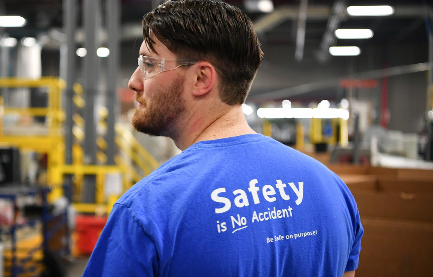 Recoil operator Joshua Peltier wore a shirt he received for being accident free for five years.