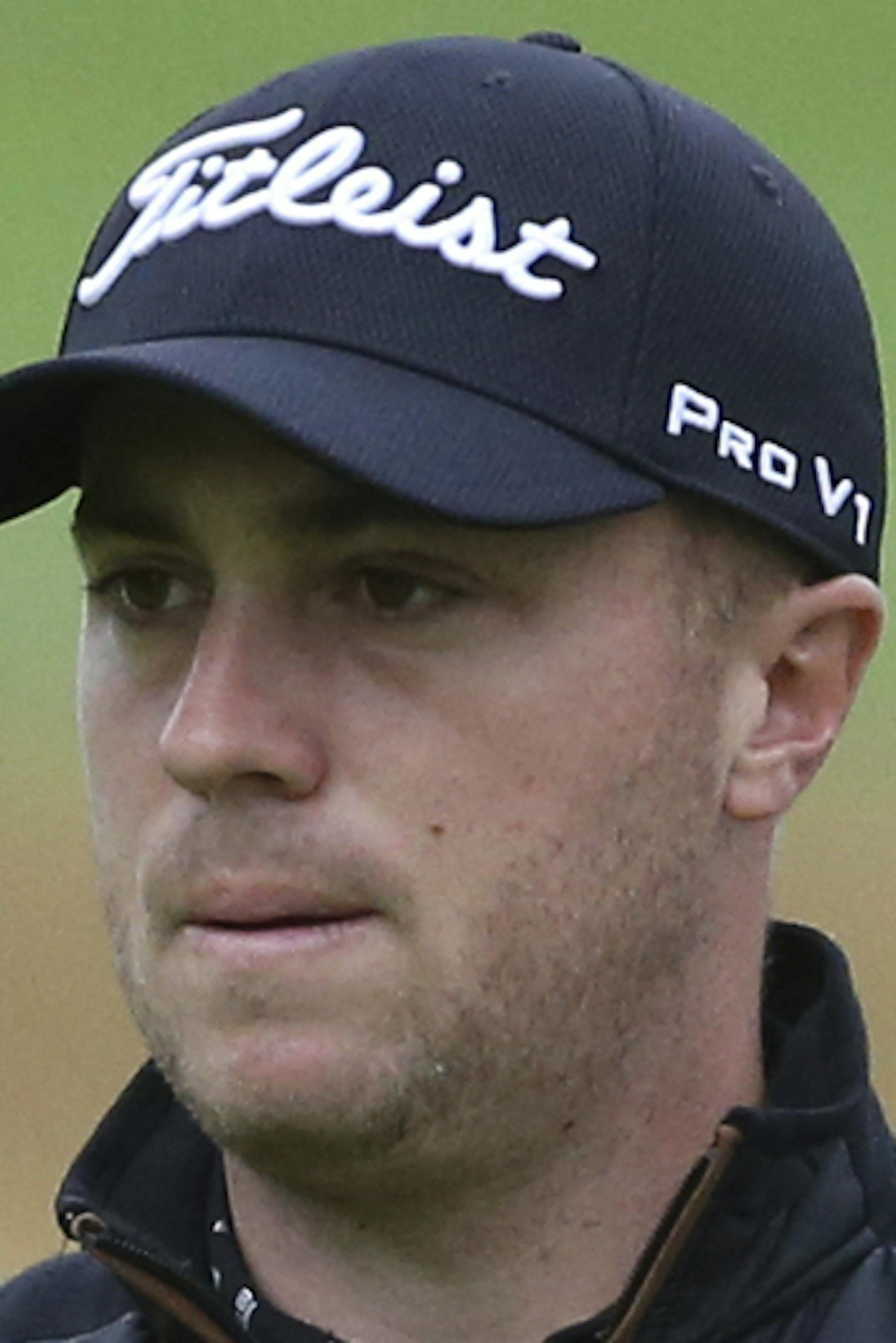 Justin Thomas celebrates his birdie putt on the 14th green during the second round of the Genesis Open golf tournament at Riviera Country Club in the Pacific Palisades area of Los Angeles, Friday, Feb. 15, 2019. (AP Photo/Reed Saxon)
