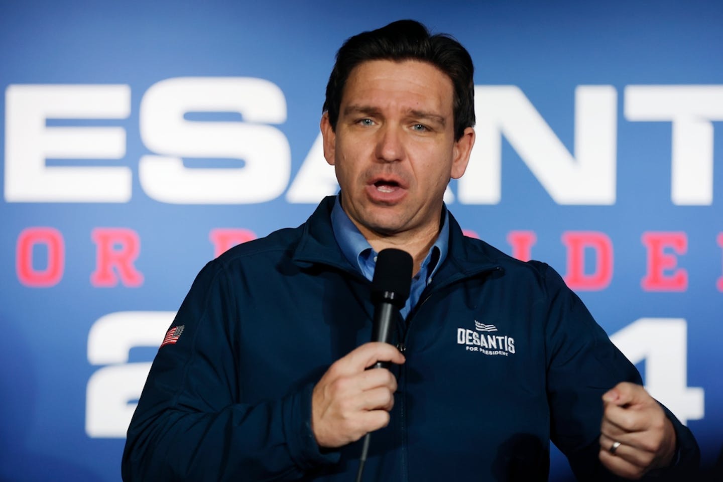 Republican presidential candidate Florida Gov. Ron DeSantis speaks during a campaign event, Jan. 17, 2024, in Hampton, N.H. DeSantis has suspended his