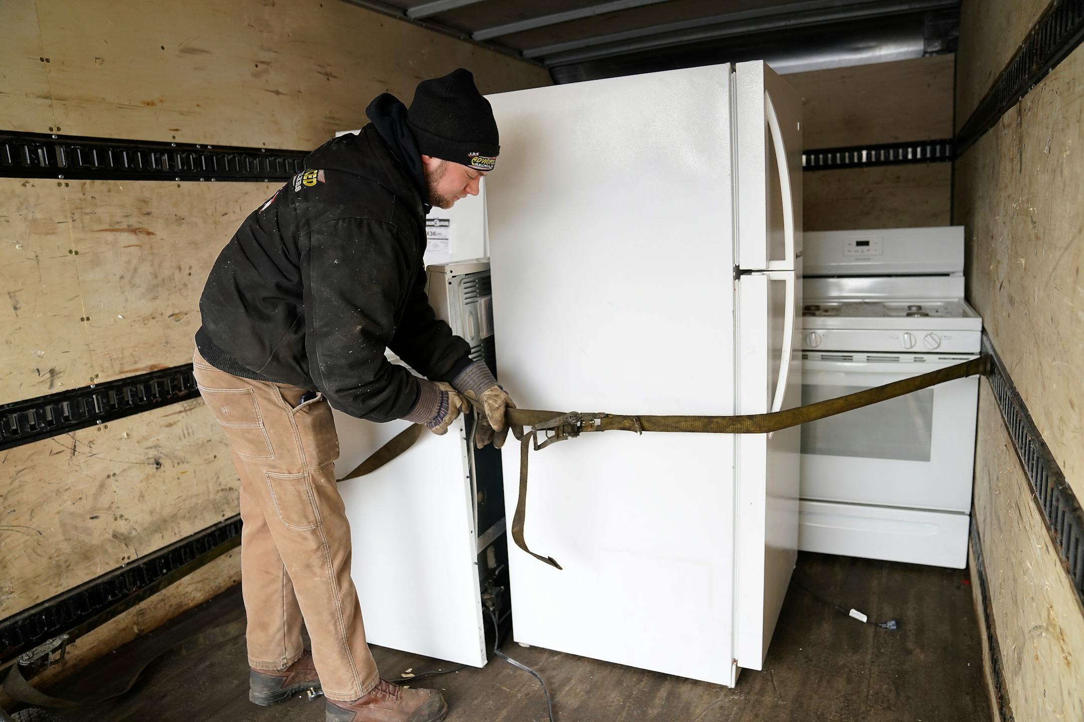Jake Gimberlin secured old appliances.