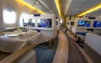 Each seat on Crystal Cruises new VIP jetliner, a Boeing 777-200LR, includes a fold out bed and a 24 inch TV. (Mike Siegel/Seattle Times/TNS)