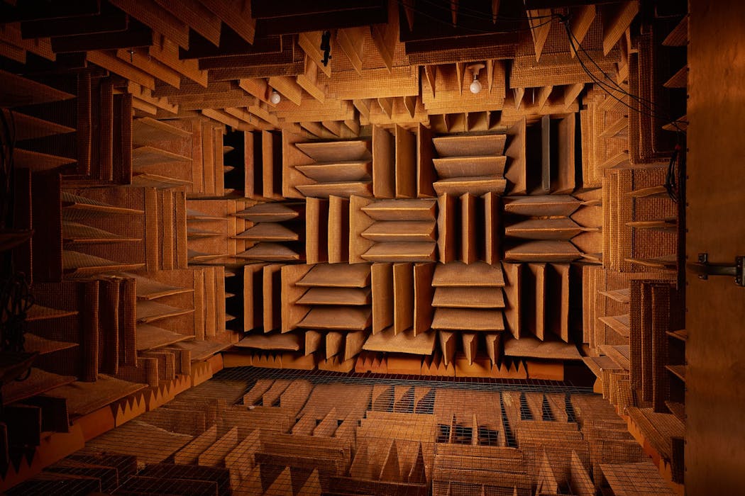 The anechoic chamber at Orfield Laboratories in Minneapolis is listed as the  