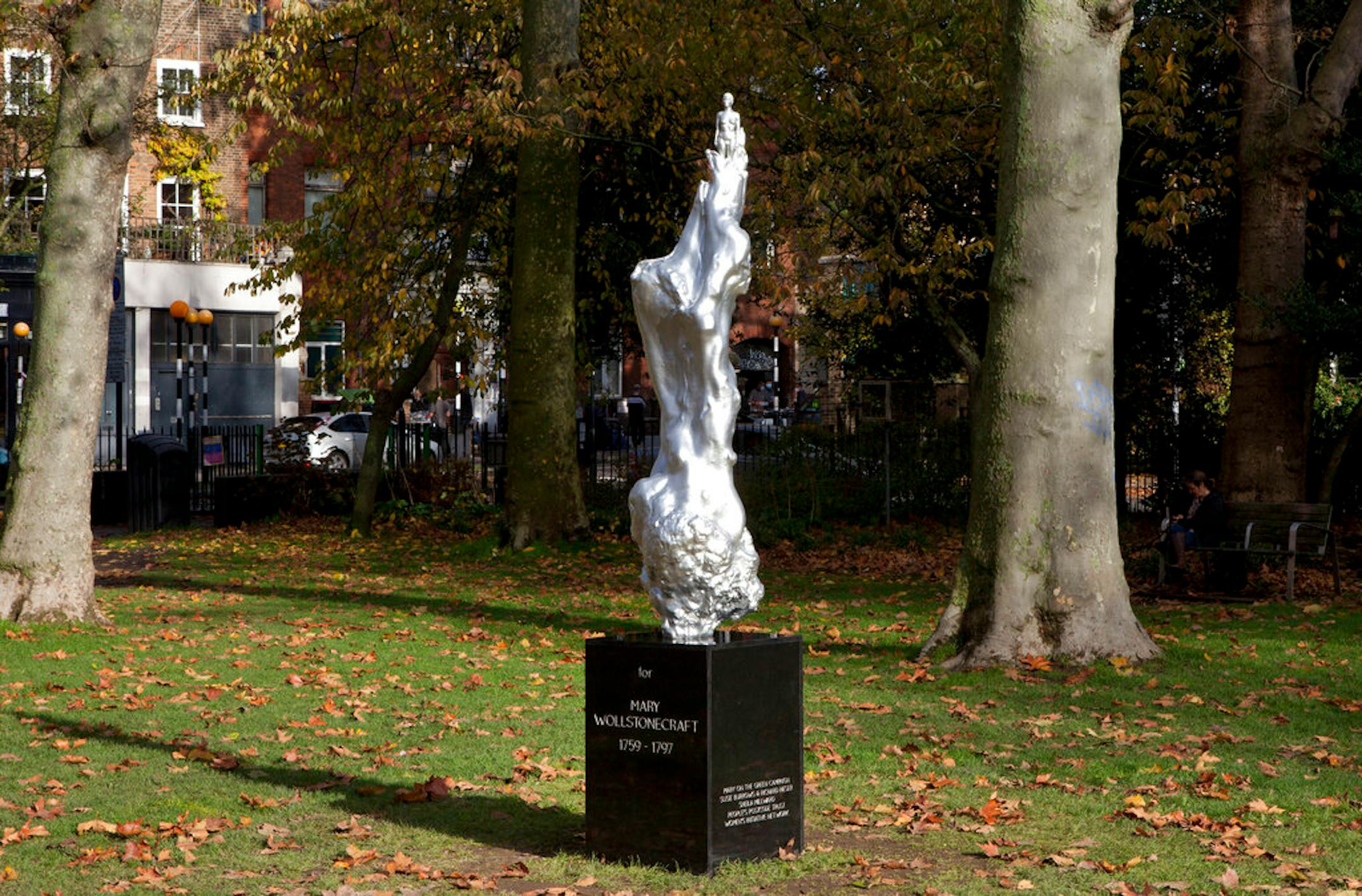 Maggi Hambling's "A Sculpture for Mary Wollstonecraft" on Newington Green, London.