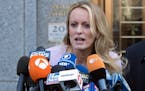 FILE - In this April 16, 2018, file photo, adult film actress Stormy Daniels speaks outside federal court in New York.