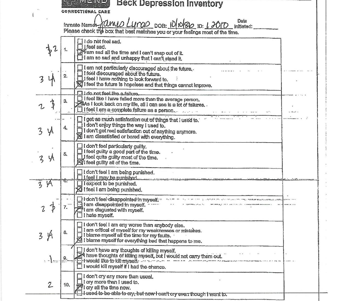 A survey James Lynas filled out at the Sherburne County Jail after his 2017 DWI arrest shows he exhibited signs of serious depression.