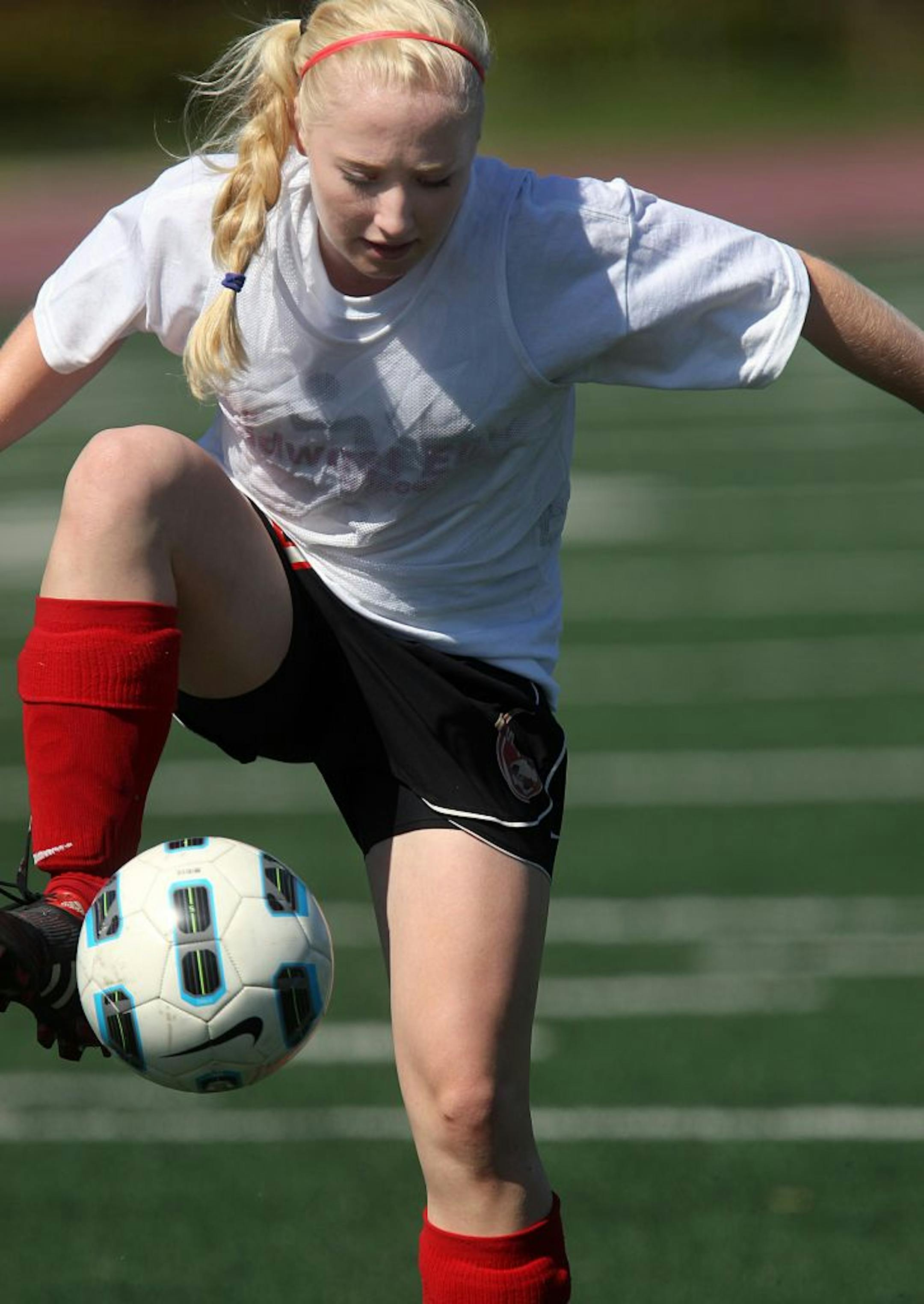 Skye Finely from Forest Lake, played in a game at an elite soccer camp held at Hamline University Saturday, July 3, 2011.