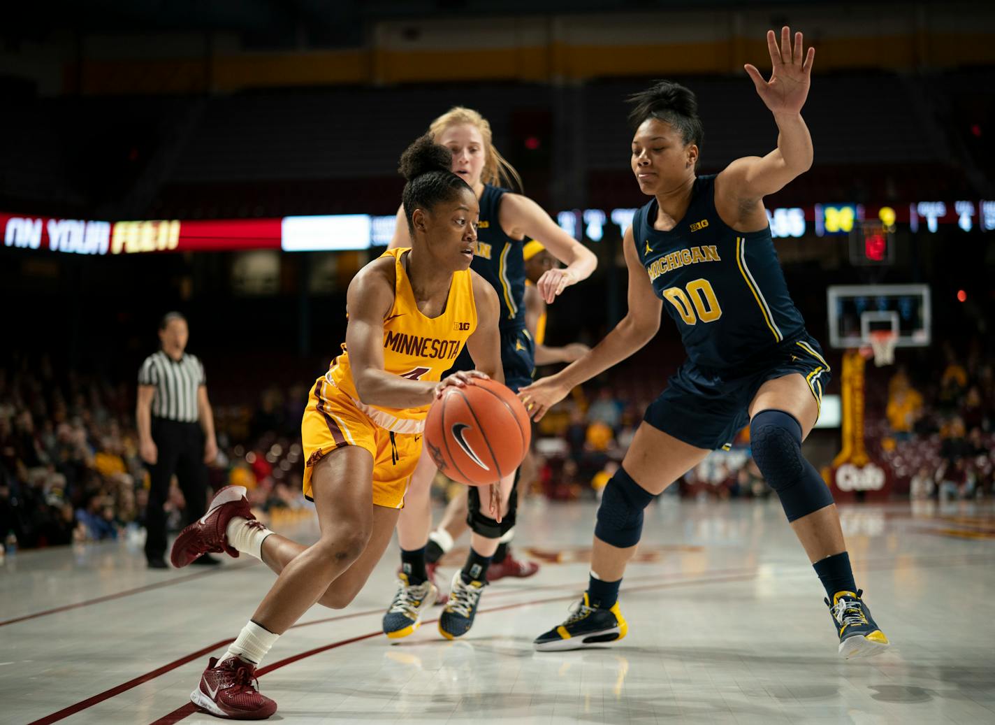 Gophers guard Jasmine Powell, one of two returning starters, needs to improve her shooting and ballhandling. She averaged 12.1 points last season as a freshman. The University of Minnesota women's basketball team faced the University of Michigan Wolverines in an NCAA basketball game Monday night, February 10, {year}.