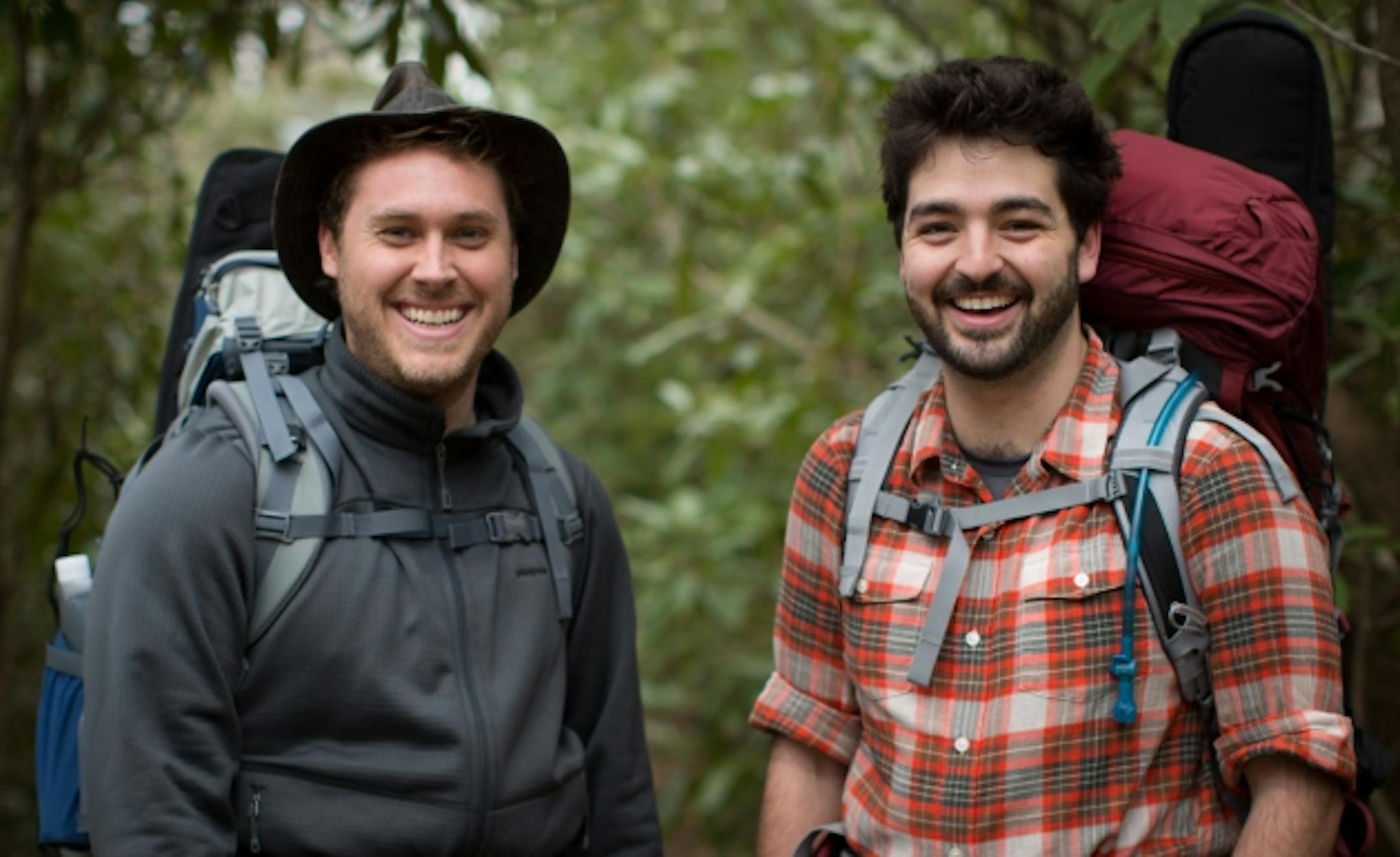 Joe Mailander and Justin Lansing, a k a the Okee Dokee Brothers, on the Appalachian Trail last May.