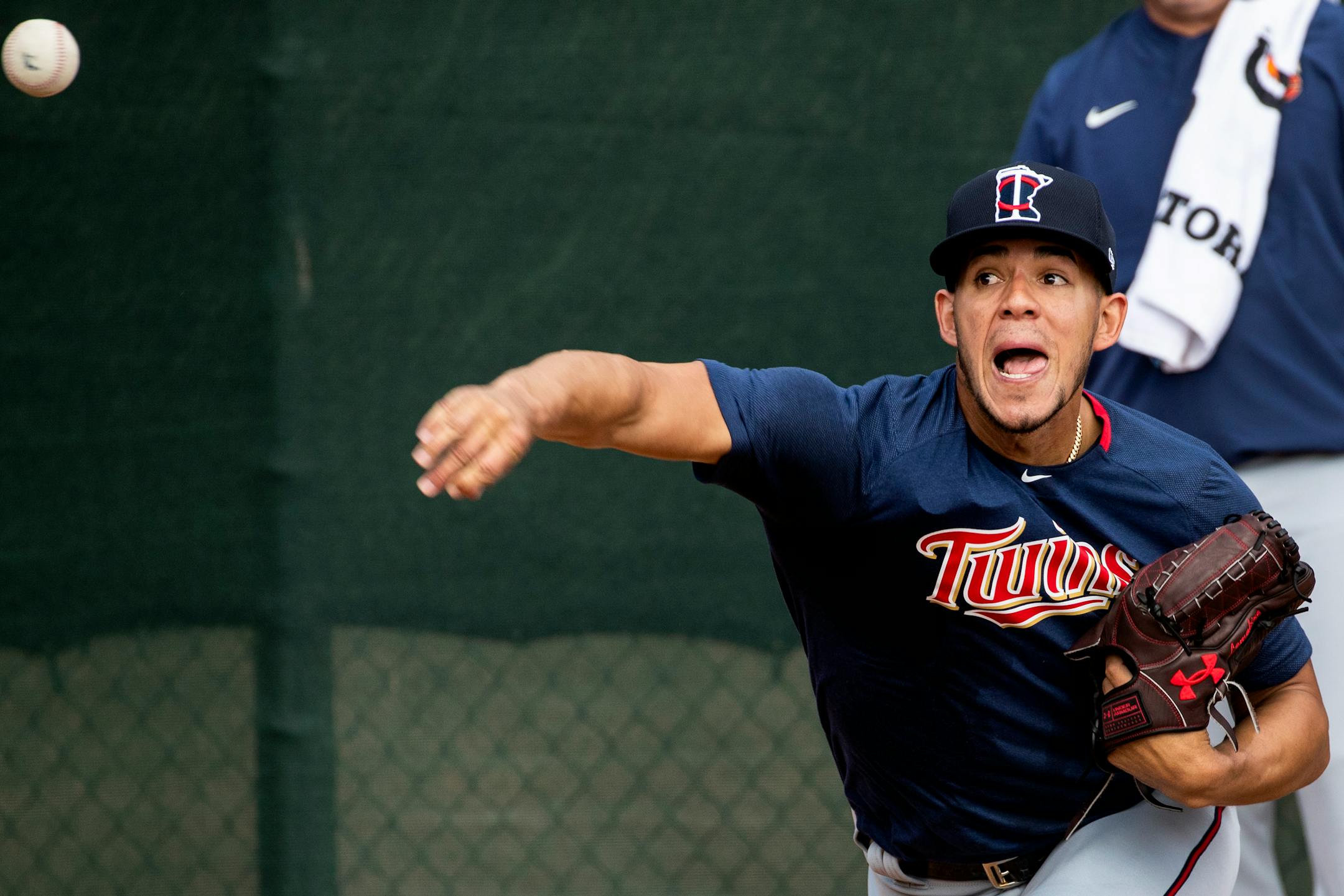 Twins pitcher Jose Berrios threw in the bullpen during the first team workout for pitchers and catchers.