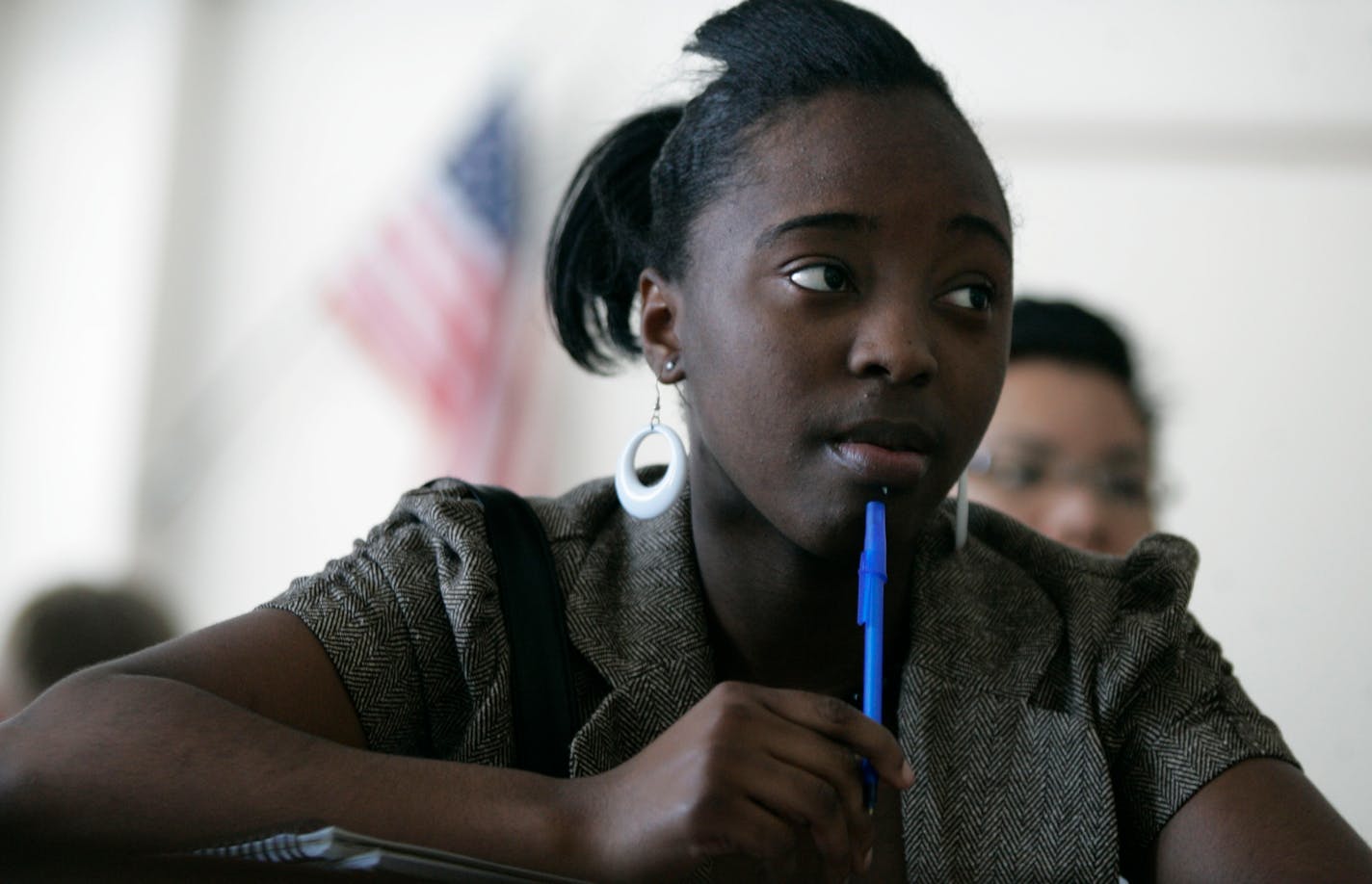 Porsha Brown is a senior from Minneapolis attending Robbinsdale Cooper High via the Choice is Yours, a voluntary desegregation school program. Brown was in a geometry class.