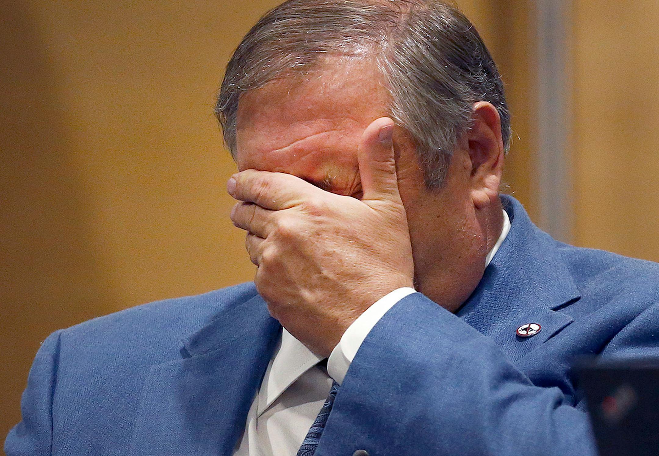 Senate Majority Leader Thomas M. Bakk (DFL) District 03 rubbed his face during the Final day of the session.