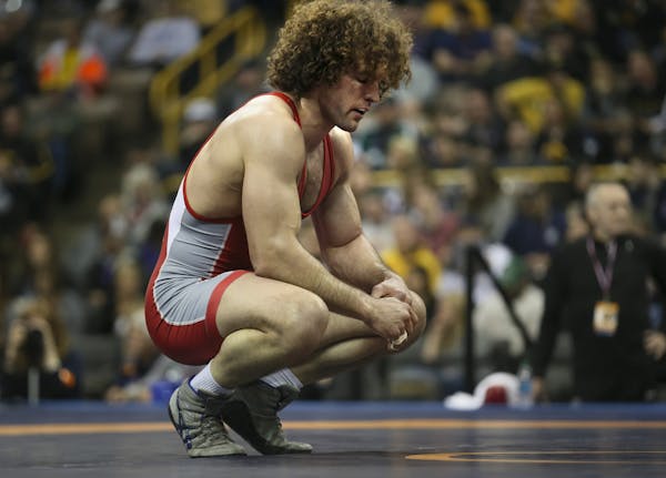 Minnesota Storm's Jordan Holm after losing to Ben Provisor in the Greco Roman 85kg semifinals of the Olympic Team Trials in Iowa City, Iowa, on Saturd