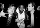 UNITED STATES - OCTOBER 23: Christian Slater (r.) with Saturday Night Live cast members Chris Farley (l.) and Chris Rock (c.), (Photo by Richard Corke